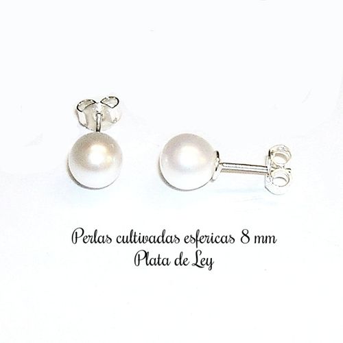 Pendientes de Perlas cultivadas esféricas 8 mm y Plata 925