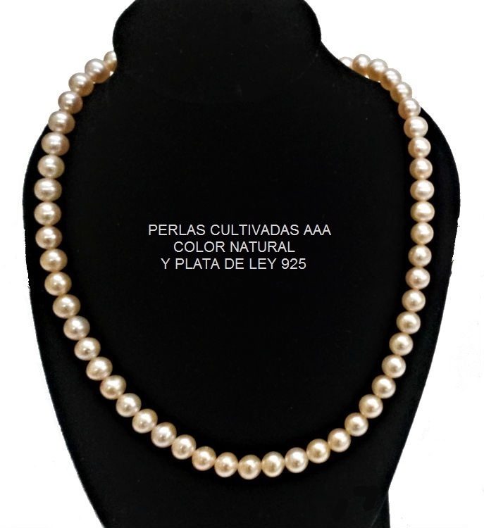 Collar de Perlas Cultivadas Color Natural AAA Plata de Ley